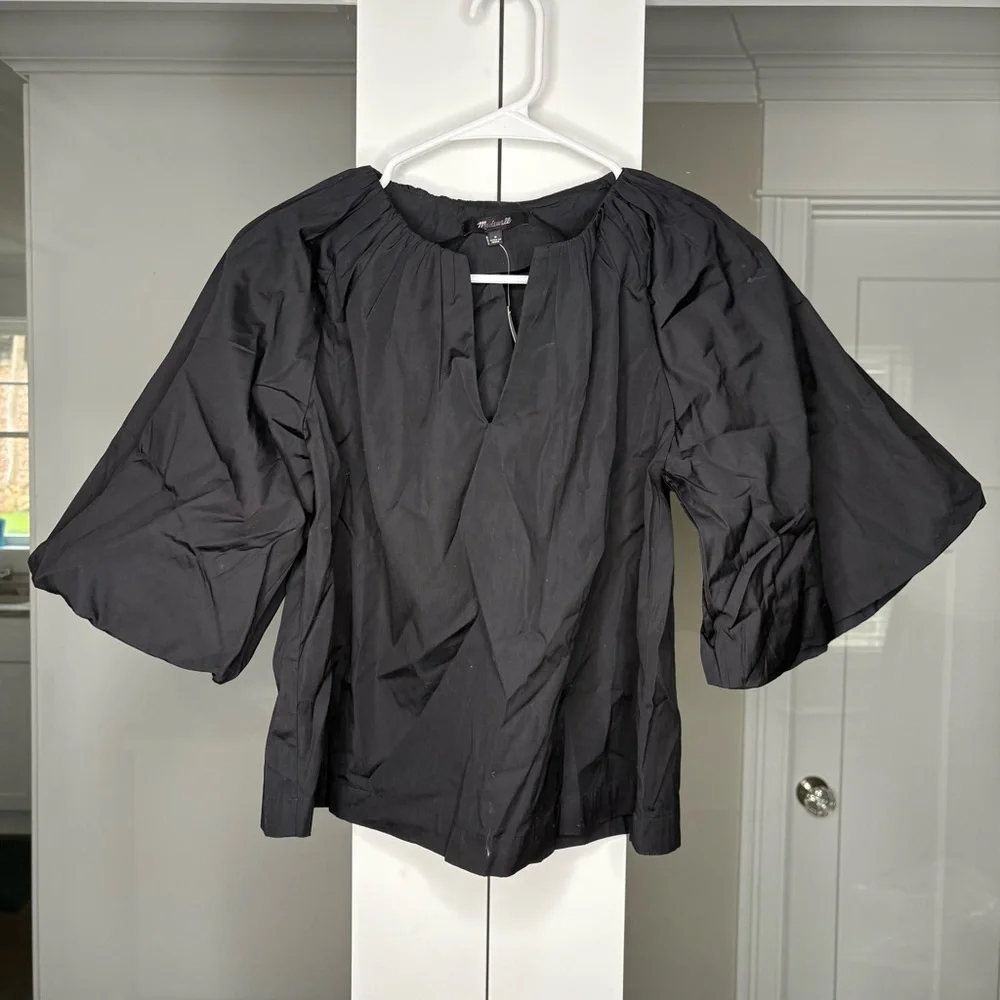 NWT Madewell Bubble-Sleeve Top Poplin True Black
